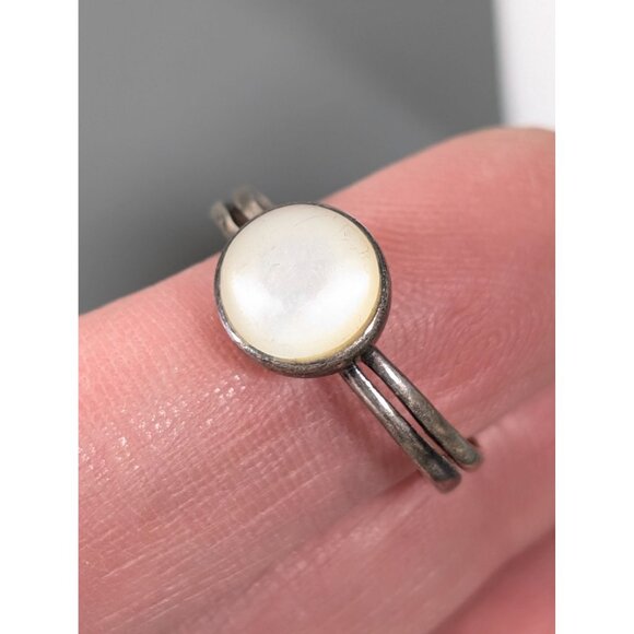 Sterling Silver 925 MOP Round Solitaire Ring Size 6.5 Boho Western - Picture 5 of 8